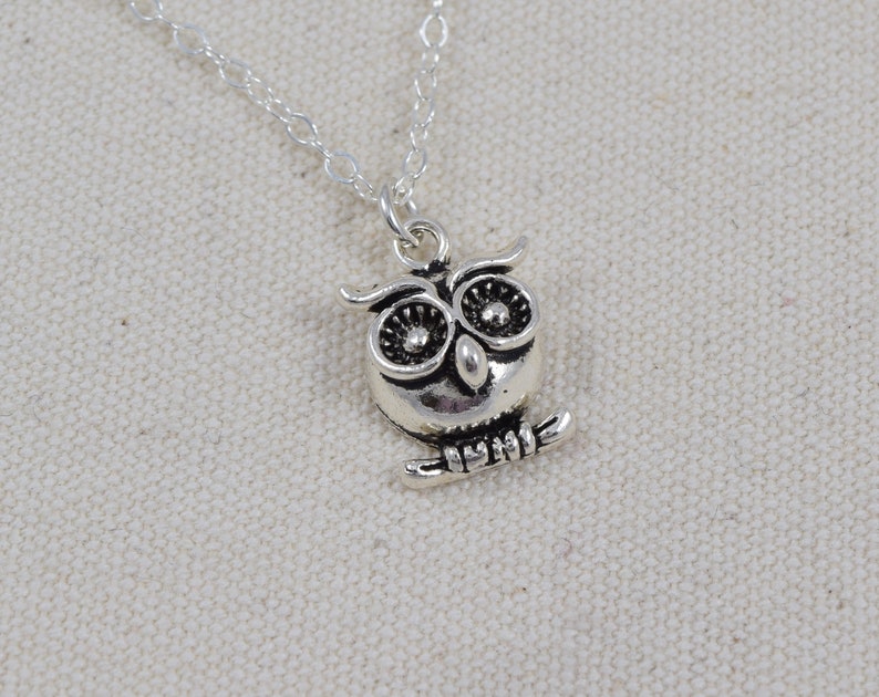 Sterling Silver Owl Charm Necklace With Personalized Initial Etsy