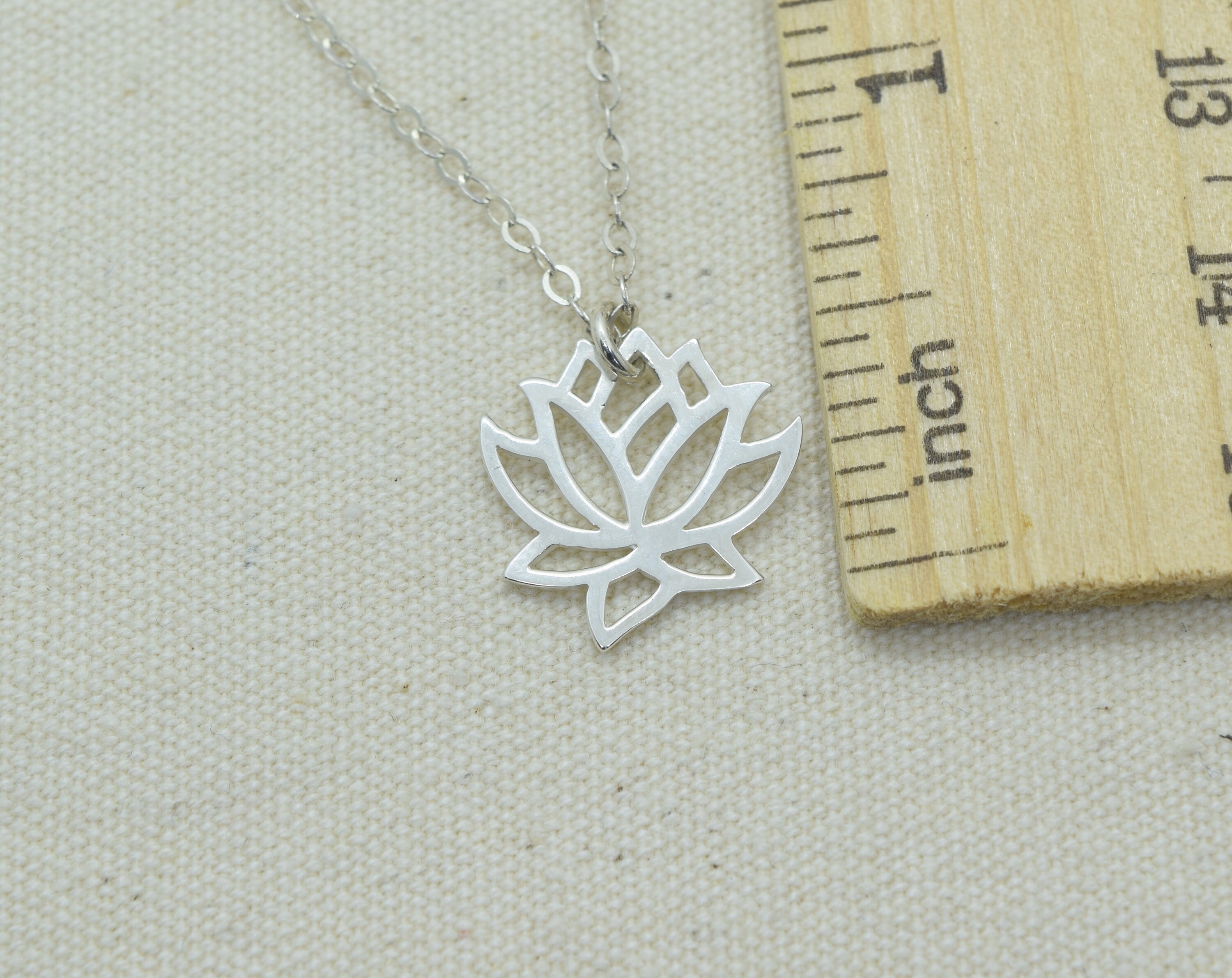 Sterling Silver Lotus Flower Charm Necklace Yoga Pendant - Etsy