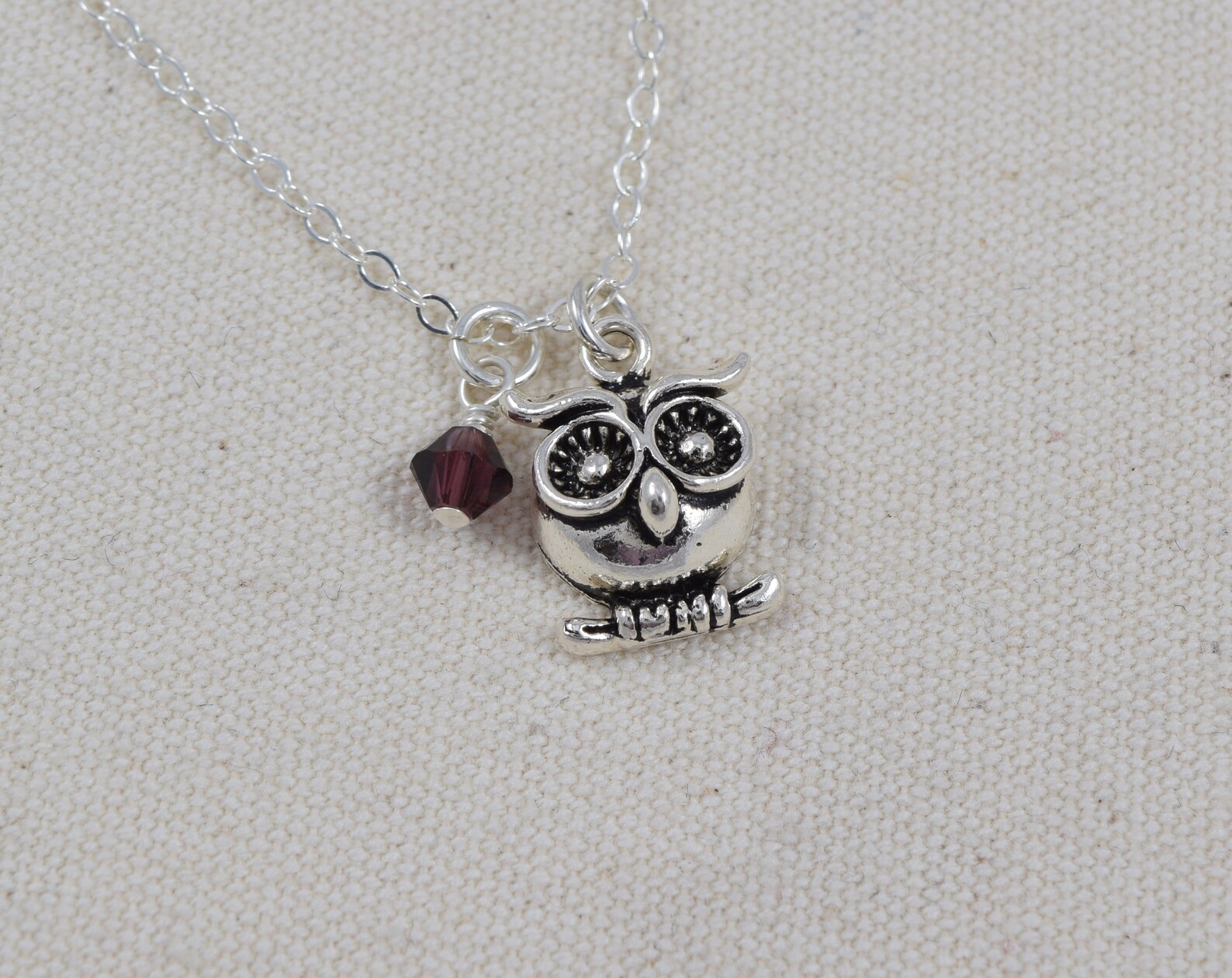 Sterling Silver Owl Charm Necklace With Personalized Initial Etsy