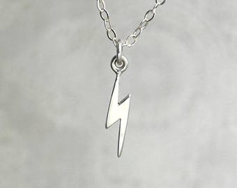 Silver Lightning Bolt Necklace, Electric Bolt Charm Necklace Personalized Customized Necklace Simple and Delicate Add Initial and Birthstone