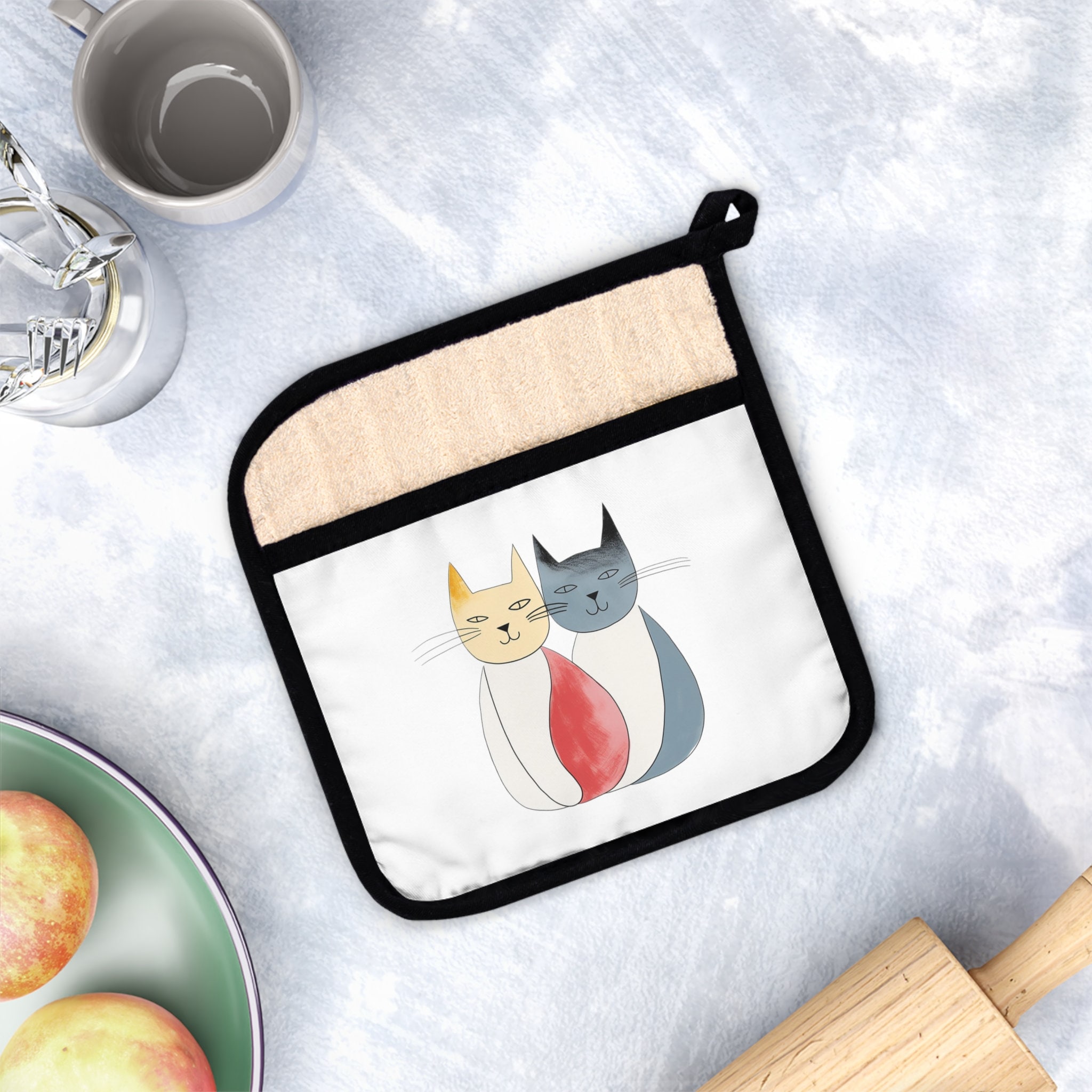 Discover 可愛い猫ちゃん 猫 ポケット付きポットホルダー 動物 Cat Pots Holder with Pocket