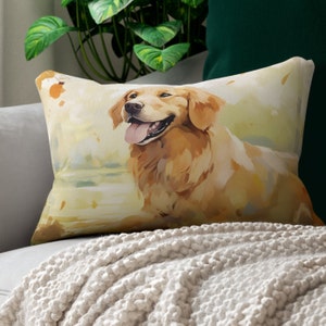 Sierkussen hondenthema, schattige golden retriever lendensteun, decoratieve schattige pups voor decor, uniek accentkussen, huwelijkscadeau