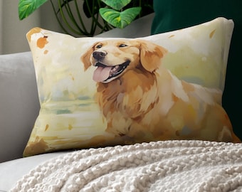 Sierkussen hondenthema, schattige golden retriever lendensteun, decoratieve schattige pups voor decor, uniek accentkussen, huwelijkscadeau