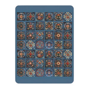 Scandi Prussian Blue Folk Art Blanket, Scandinavian Rosemaling Style Tiles, Original Design Blanket Throw, Wedding Gift - Boho Decor, Danish image 7