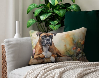 Boxer Dog Throw Pillow, Lumbar Pillow, Lovely Adorable Boxer in Garden Home, Lumbar Support Unique Home Decor Accent Pillow, Elegant AnyRoom