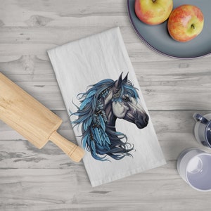 Blue Spirit Pferd Hengst, Mehlsack Geschirrtuch Kunst, Baumwolle Küche Badezimmer Handtuch, einzigartiges Geschenk für Pferdeliebhaber, Hostess Bauernhaus Sets