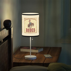 Saddle Bronc Cowboy Art Lamp – Vintage Rodeo Horse Accent Light, Western Decor Desk Lamp for Horse Lovers