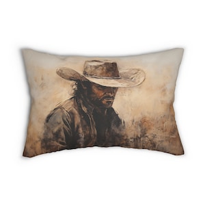 Western Cowboy Throw Pillow, Southwestern Decor, Cowboy Lumbar Pillow, Brown Boho Pillow, 20&quot; W x 14&quot; H , Decorative Cushion, Living Room