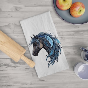 Blue Spirit Black Horse Mehl Sack Küche Geschirrtuch große Baumwolle Küche oder Badezimmer Handtuch, einzigartiges Geschenk für Pferdeliebhaber, Bauernhaus