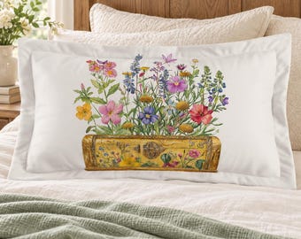 Wildflower Pillow Sham - Floral Treasure Chest Art, Standard or King