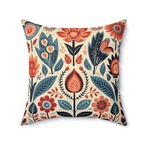 Kremowobiała poduszka w stylu skandynawskim w stylu folk art, boho poduszka z nadrukiem, 4 rozmiary, jasny kolor, salon, sypialnia, kącik kuchenny, prezent ślubny