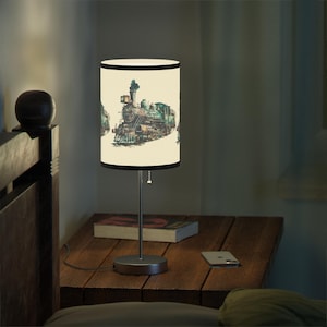 Vintage Train Lamp, Steam Locomotive Watercolor Accent Light, Train Collector Gift, Bronze Railway Decor for Bedroom or Office