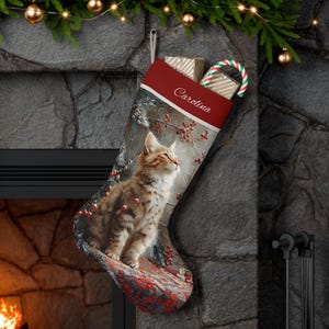 Calza di Natale per bambini a forma di gatto, calza a forma di gattino soriano, calze artistiche personalizzate con gatti, decorazione natalizia unica e personalizzata, spedizione gratuita limitata
