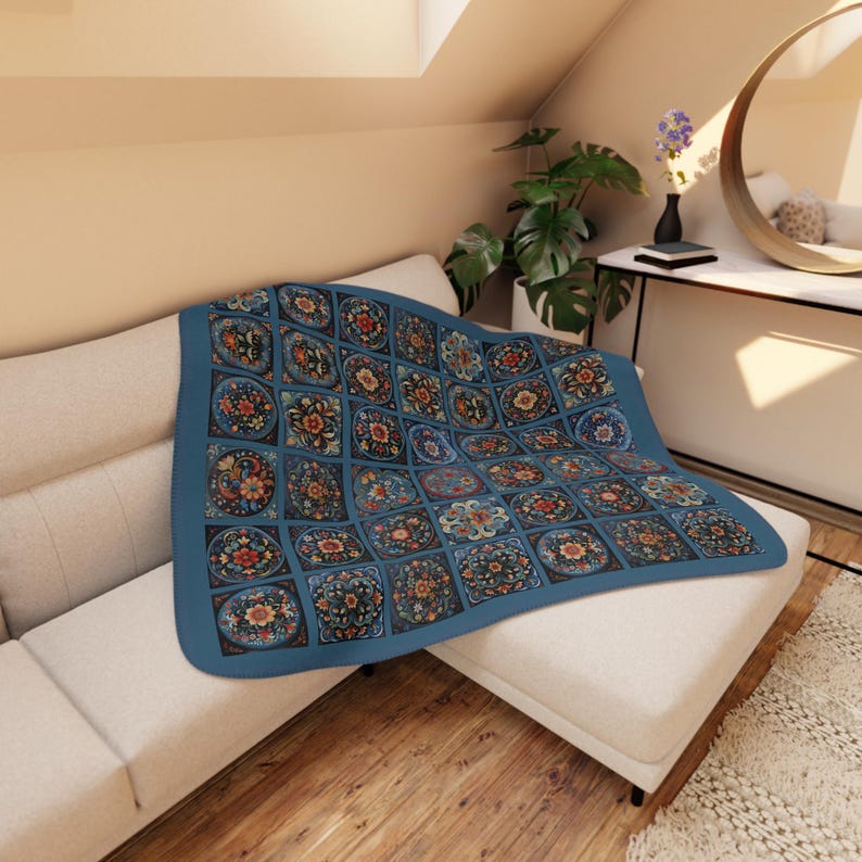 Prussian Blue Scandi StyleTile blanket.