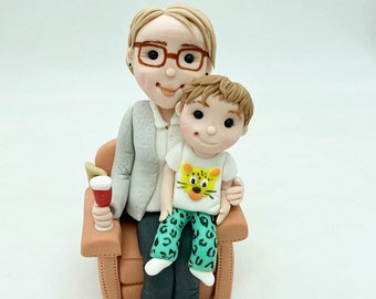 Custom Parent / Grandparent and Baby / Toddler on Armchair - Handmade Edible Birthday Cake Topper
