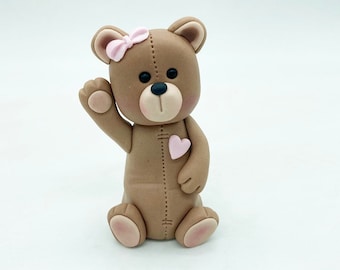 Teddy Bear with Bow - Handmade Edible Birthday / Christening / Baby Shower Cake Topper