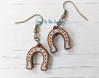 Small Wooden Horseshoe Earrings, Horseshoe Earrings Dangle, Painted Horseshoe Earring, Hand Painted Wooden Earrings, Gift for Horse Lovers