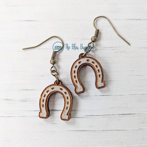 Small Wooden Horseshoe Earrings, Horseshoe Earrings Dangle, Painted Horseshoe Earring, Hand Painted Wooden Earrings, Gift for Horse Lovers
