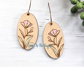 Wildflower Earrings, Wooden Flower Earrings, Hand Painted Wooden Earrings, Floral Earrings Dangle, Teardrop Flower Earrings, Floral Jewelry