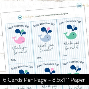 Whale Valentine Printable Whale Valentines Card Whale You Be | Etsy