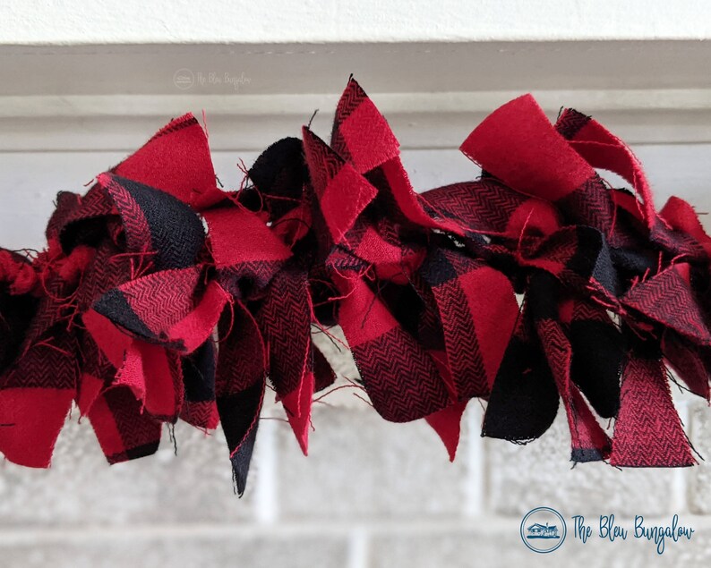 Red and Black Buffalo Plaid Garland Christmas Rag Garland Etsy