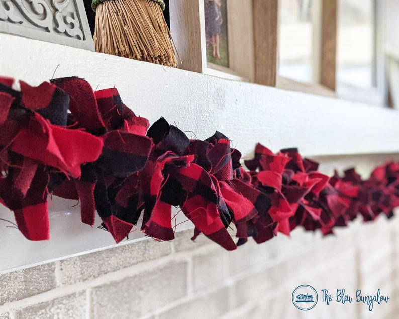 Red and Black Buffalo Plaid Garland Christmas Rag Garland Etsy