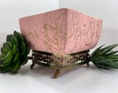 Funky Retro MCM Vintage Pink Spaghetti Gold Maddux of California No. 109 Square Planter Plant Pot with Gold Metal Footed Geometric Stand