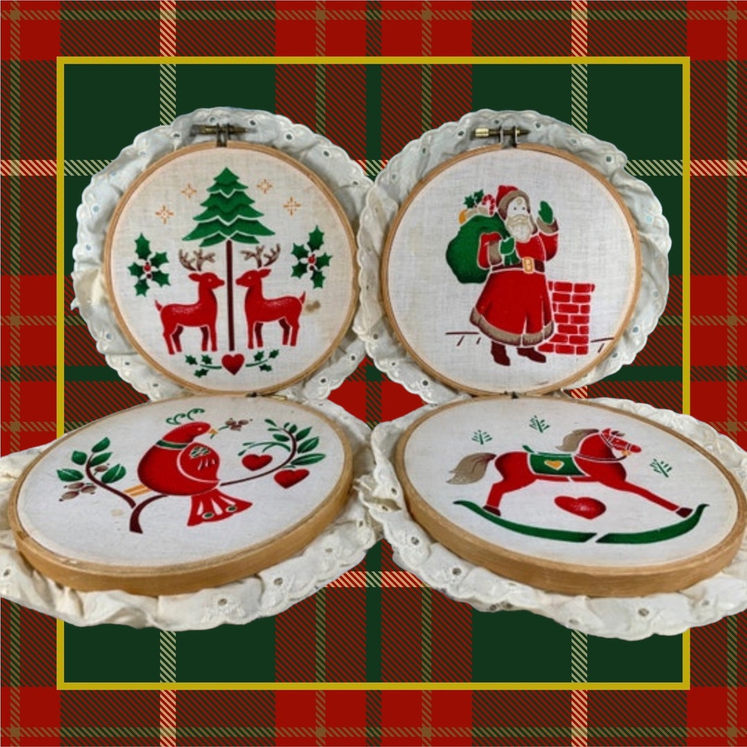 Embroidery Design Rocker Santa Vintage Set of Four Holiday Christmas Santa Reindeer Partridge Rocking ...