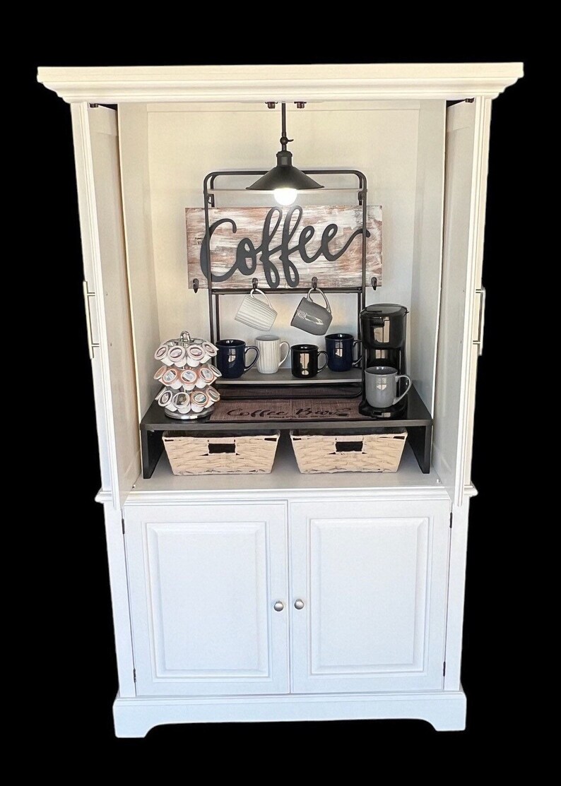 White Coffee Cabinet, Coffee Bar Hutch With Sliding Doors - Etsy