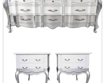 Henry Link French Provisional bedroom sets, vintage dresser and end tables, unique, elegant custom designs