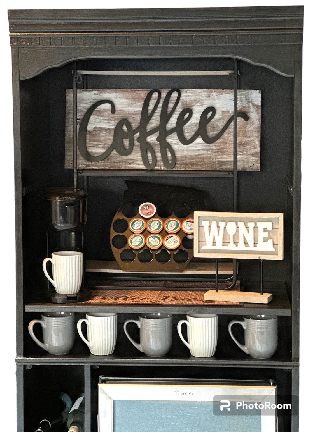 Black With Fridge Coffee and Wine Hutch Beverage Etsy