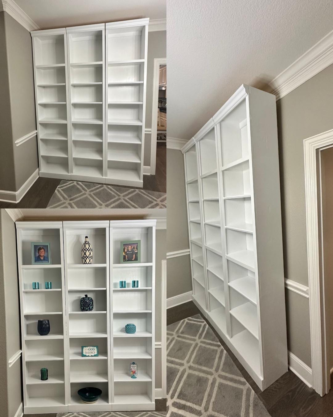 9 Feet Tall, Custom Bookshelves, White Pine Wood, Wood Trim