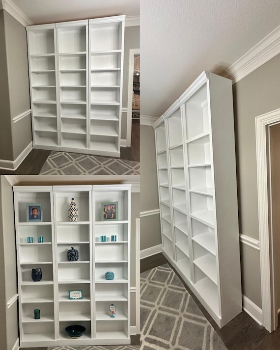 9 Feet Tall, Custom Bookshelves, White Pine Wood, Wood Trim