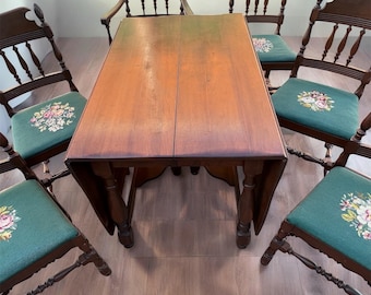 Ready to Ship, 1900's Vintage Drop Leaf Table, Sage Flower