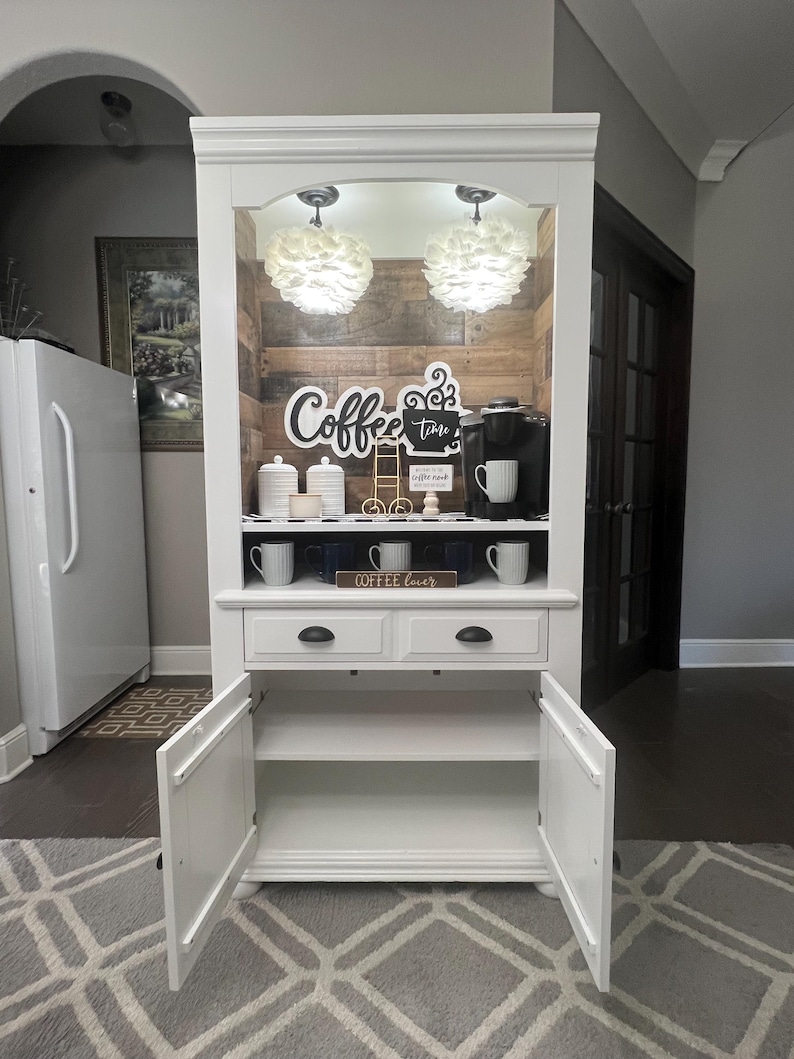 White Broyhill Coffee Hutch, Coffee Bar, Beverage Station - Etsy