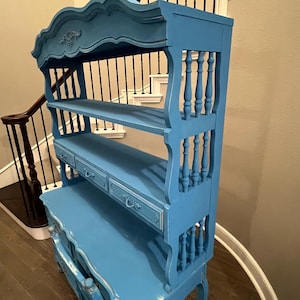 Henry Link french provisional vintage dresser and desk, chalk painted in Anne Sloan Giverny with distressed areas, sold as a set