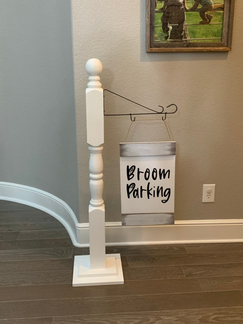 Halloween Post With Broom Parking Sign, Banister Post, Wood Sign Holder ...