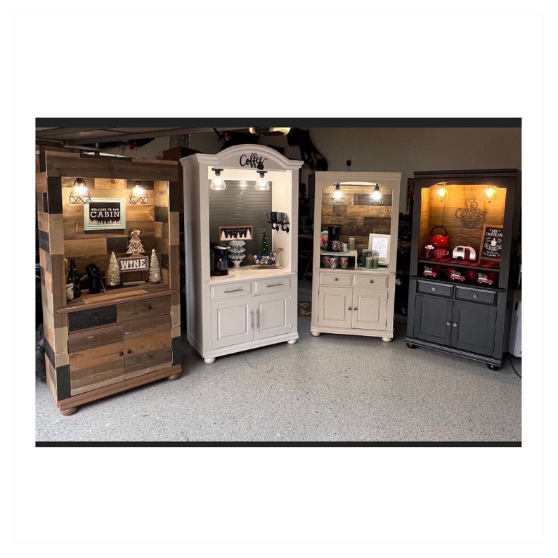Custom designed coffee bar cabinets, beverage hutch, armoire cabinet, coffee bar image 1