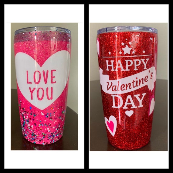 Valentines Tumbler, I Love You Cup, Personalized Glitter Cup, Glitter  Tumbler, Valentines Gift, Red and Pink Tumblers 