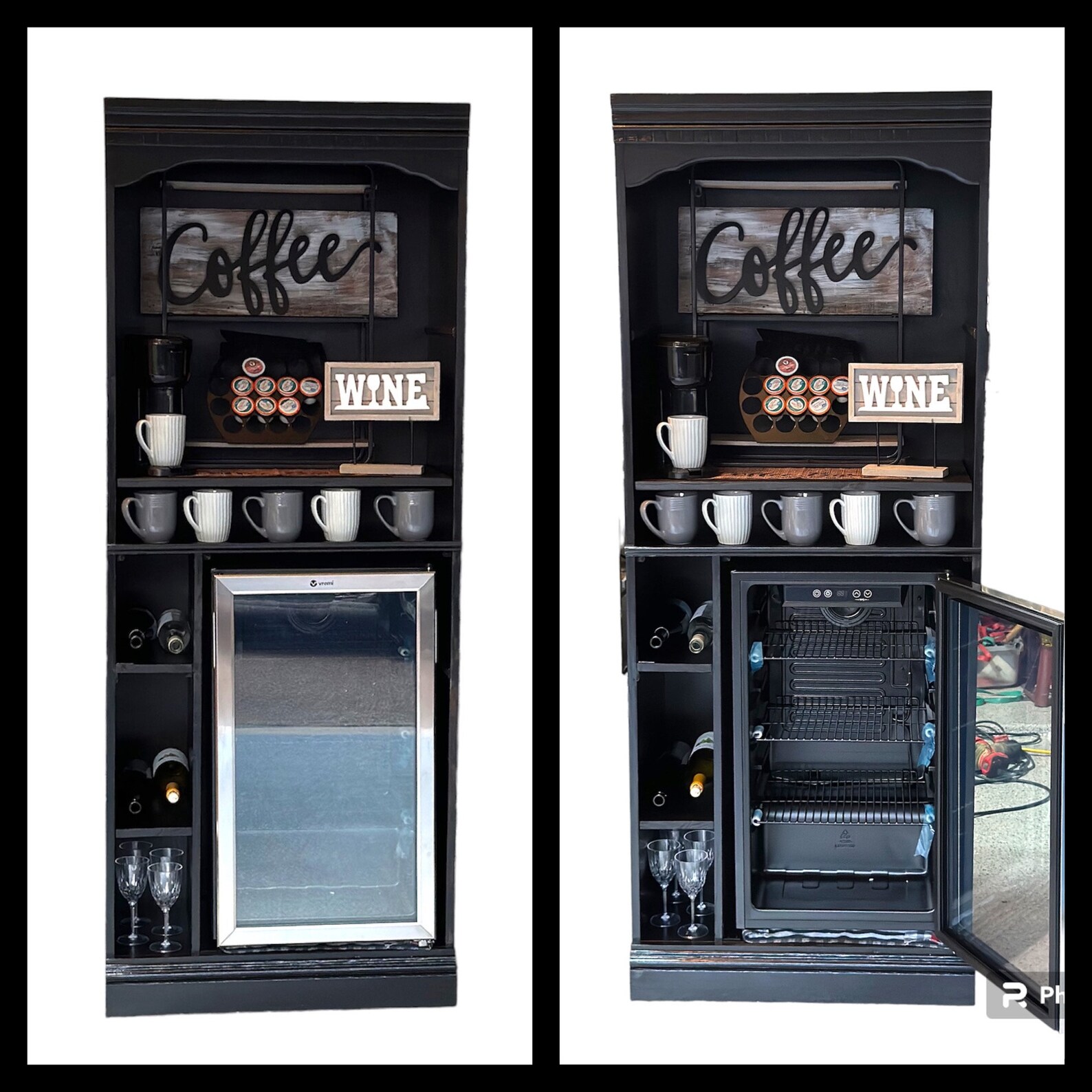 Black With Fridge Coffee and Wine Hutch Beverage Etsy