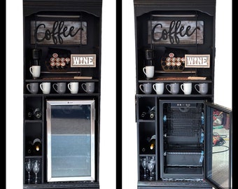 Set: fridge and coffee bar, beverage station cabinet, coffee and wine bar, fridge built-in cabinet