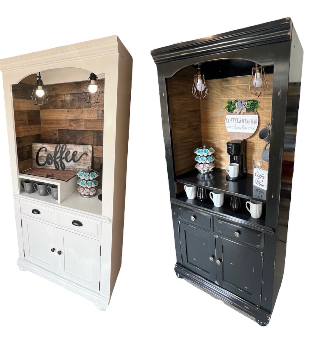 White Coffee Bar, Distressed Black Coffee Bar, Beverage Station, Custom ...