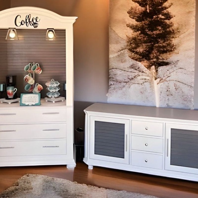Buffet Vitrine Shabby Chic Palazzo INT, Vieux Blanc, Bois Massif 115x196 Cm, Neuf