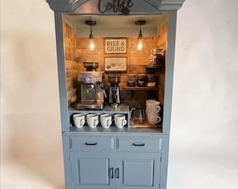 Smoky Blue or pick your own color, coffee and wine bar, farmhouse, smoky blue cabinet, special gray armoire