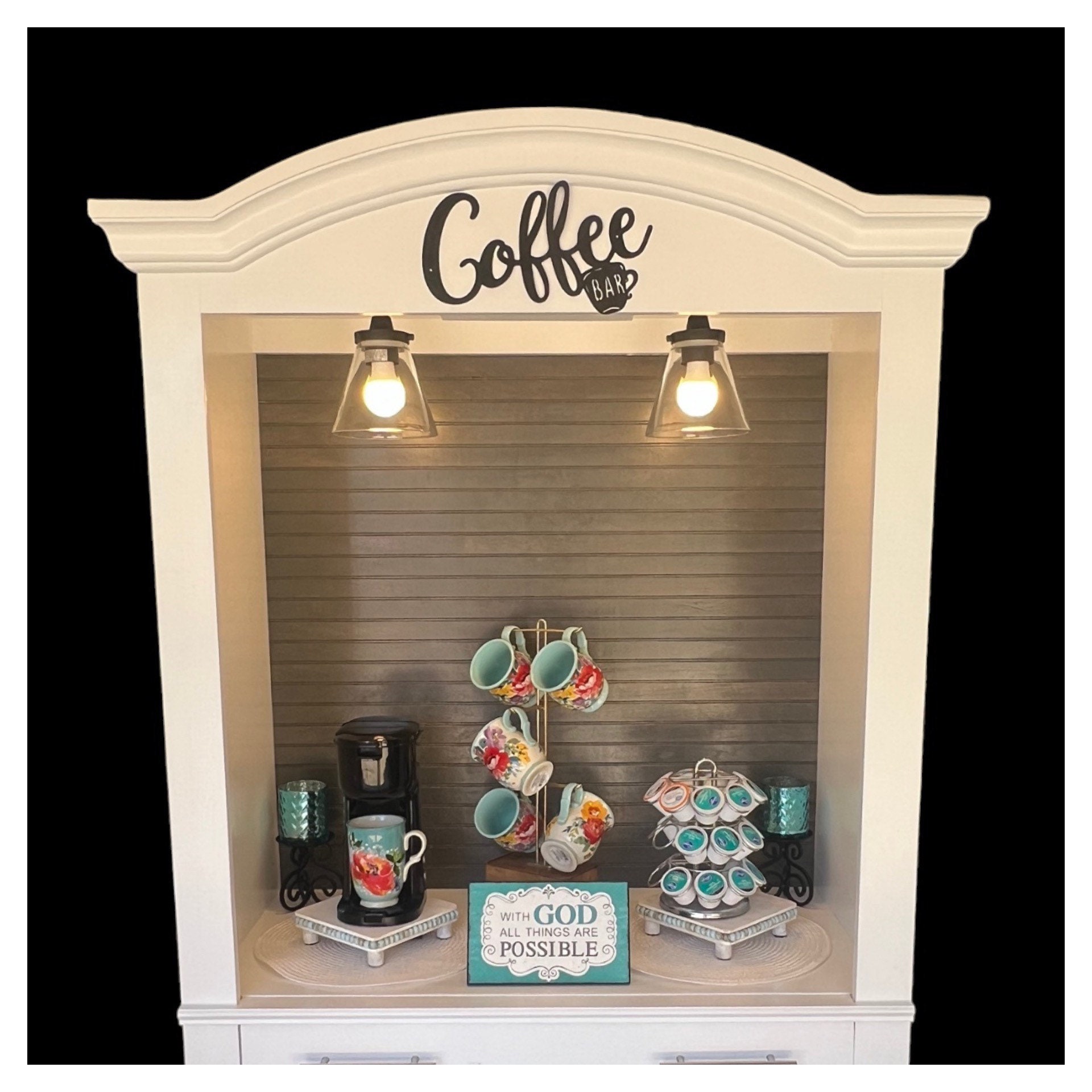 Farmhouse Coffee Hutch, Armoire Drink Station, Beverage Hutch, Armoire