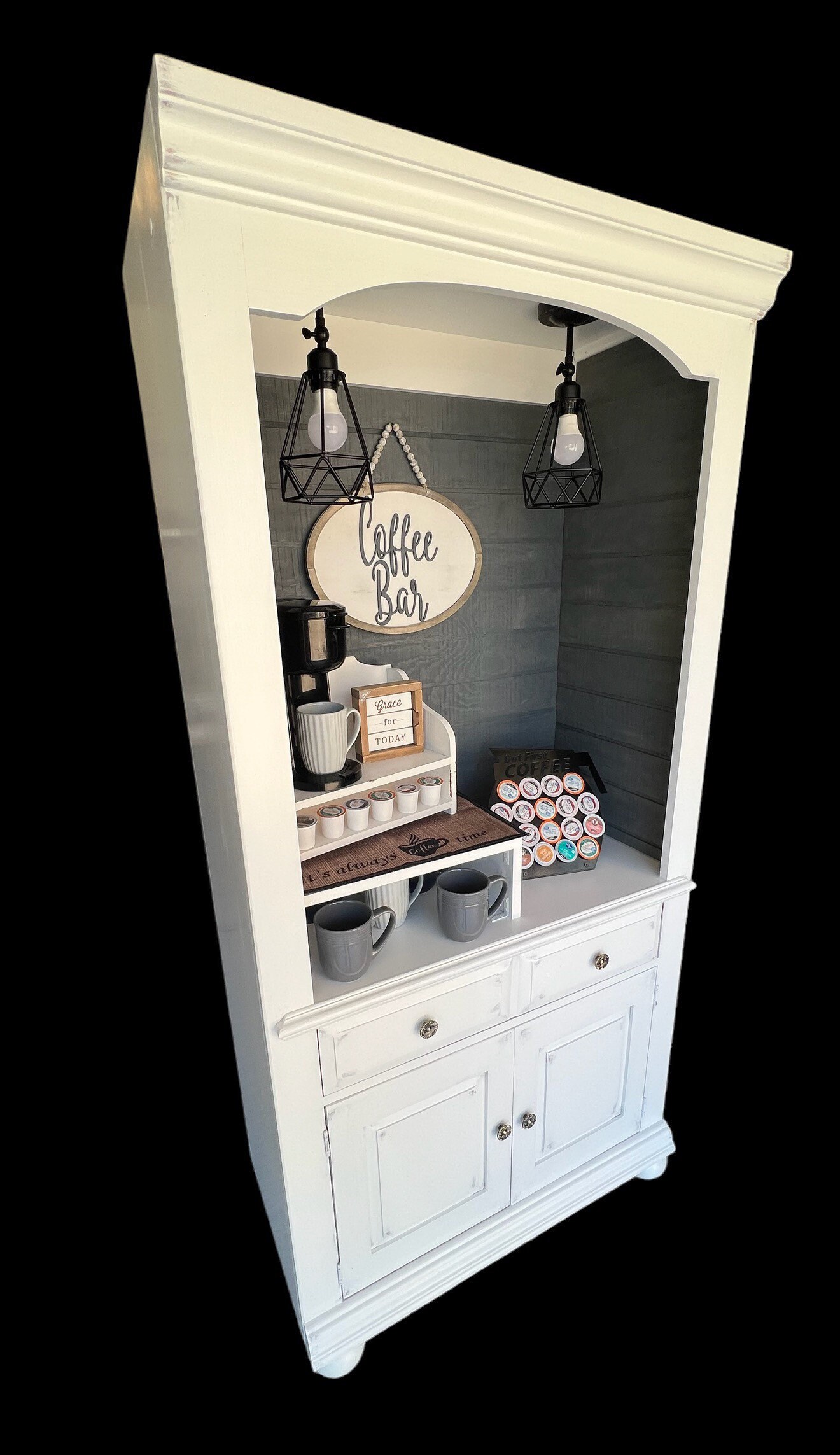 Distressed White Coffee Bar Coffee Hutch Etsy