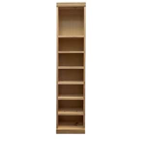 May include: A tall, narrow, unfinished wooden bookshelf with six shelves. The bookshelf is made of light-colored wood and has a simple, rectangular design. The shelves are evenly spaced and appear ready for books or decorative items.