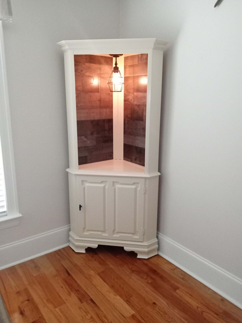 Corner Hutch Antique White and Grey Corner Coffee Station - Etsy
