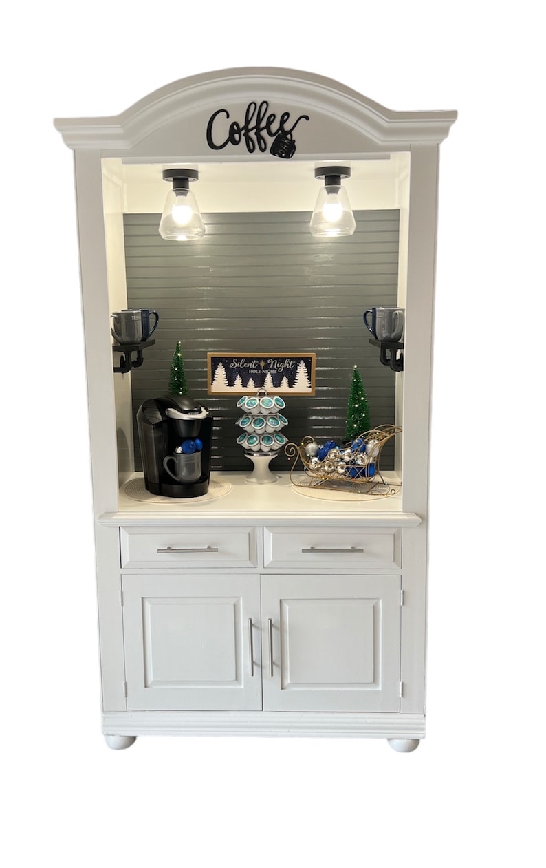 Custom designed coffee bar cabinets, beverage hutch, armoire cabinet, coffee bar image 4