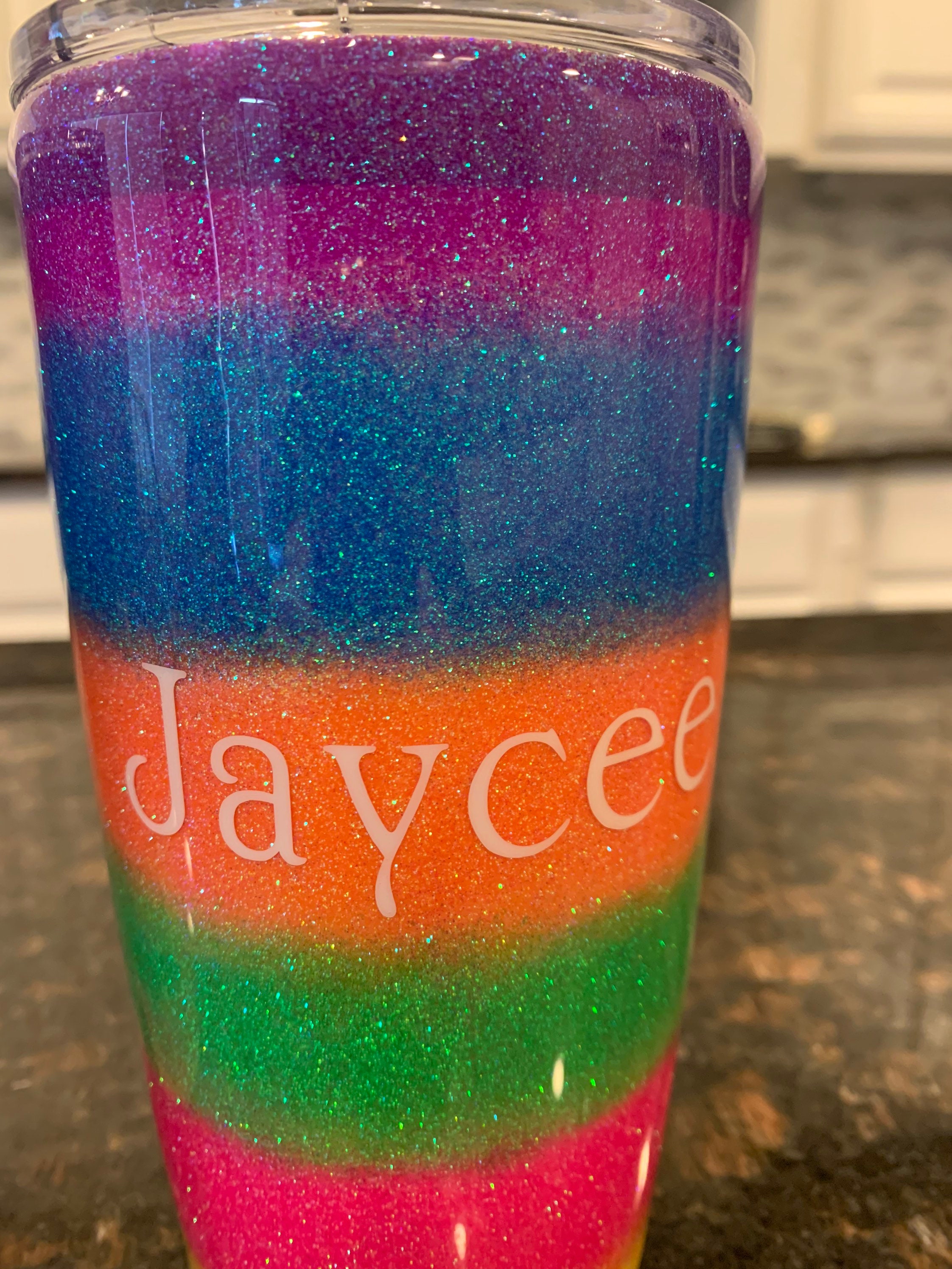 Glitter tumbler Rainbow glitter name cup Personalized name Etsy